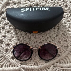 Spitfire Round Sunglasses with Black Frames and Purple Lenses